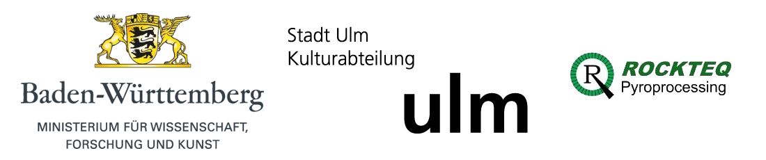 Logo des Ministeriums für Wissenschaft, Forschung und Kunst Baden-Württemberg; Logo  der Stadt Ulm, Logo von Rockteq Pyroprocessing